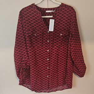 Notations Black and Red Geometric Blouse